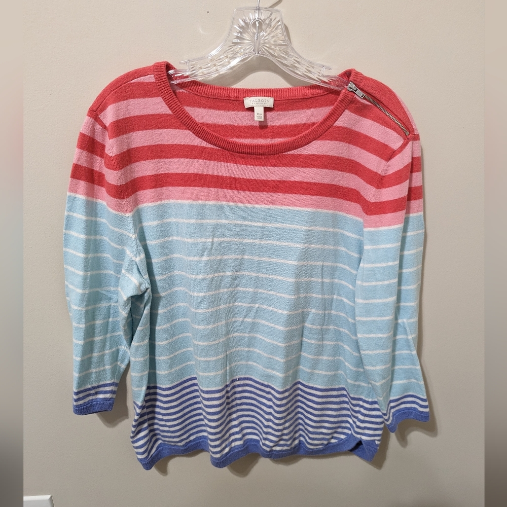 Striped Crew Neck Sweater, Talbots, XL Petite